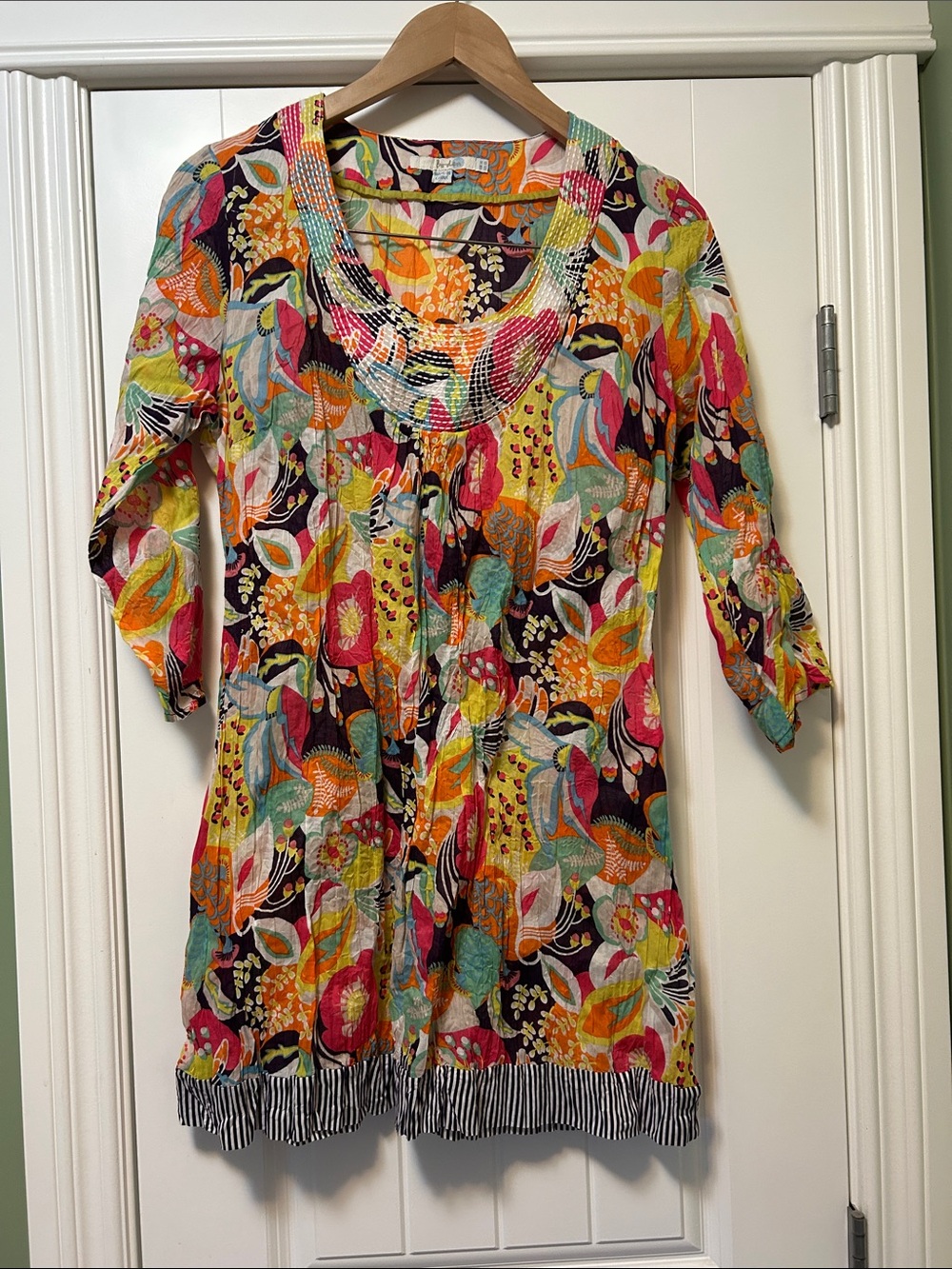 Multicolor Floral cotton Boden top with Embellished Neckline
